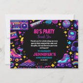Modern Retro Neon 80’s Birthday Party for Adults Bedankkaart (Voorkant)