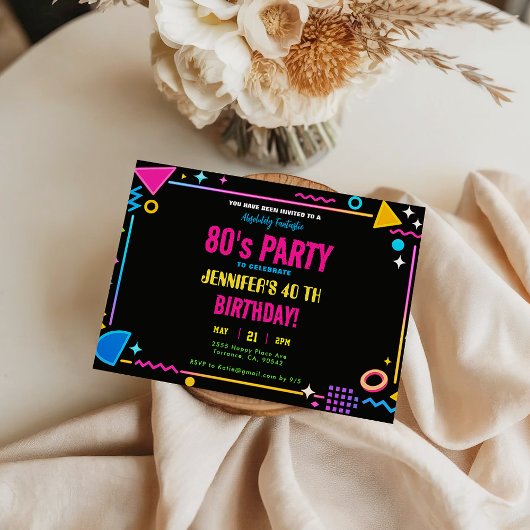 Modern Retro Neon 80's Birthday Party Kaart