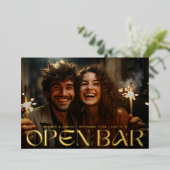 Modern Retro Open Bar Photo Save The Date Gold Folie Uitnodiging (Staand Voorkant)