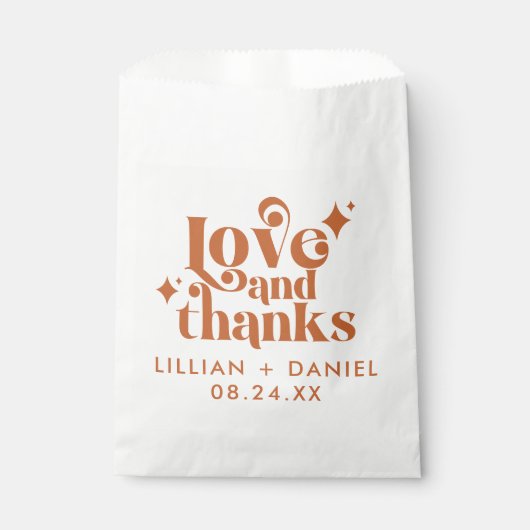 Modern Retro Oranje bruiloft Bedankzakje (Voorkant)