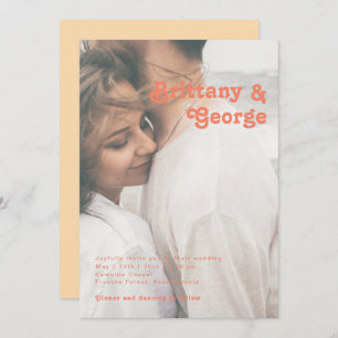 Modern Retro   Oranje Casual Faded-fotoweddenschap Kaart