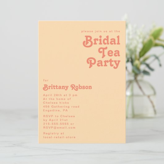 Modern Retro | Oranje Cream Bridal Tea Kaart (Staand voorkant)