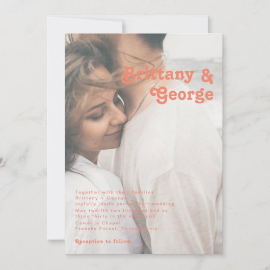 Modern Retro | Oranje Cream Faded-fotoweddenschap Kaart (Voorkant)