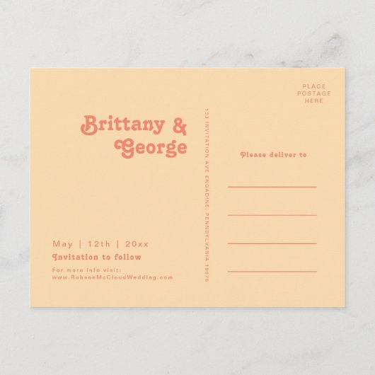 Modern Retro | Oranje Cream-foto slaat de datum in Uitnodiging Briefkaart (Achterkant)