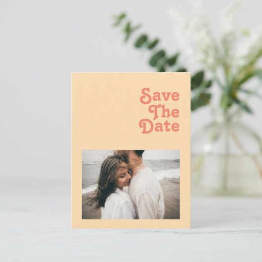 Modern Retro | Oranje Cream-foto slaat de datum in Uitnodiging Briefkaart (Staand voorkant)