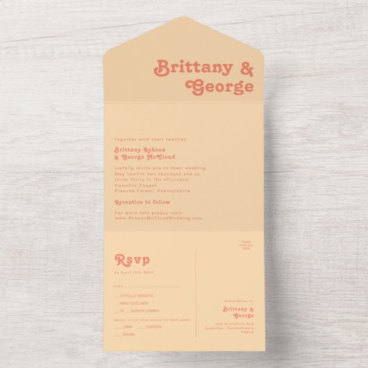 Modern Retro | Oranje Cream Seal and Send All In One Uitnodiging (Binnen)