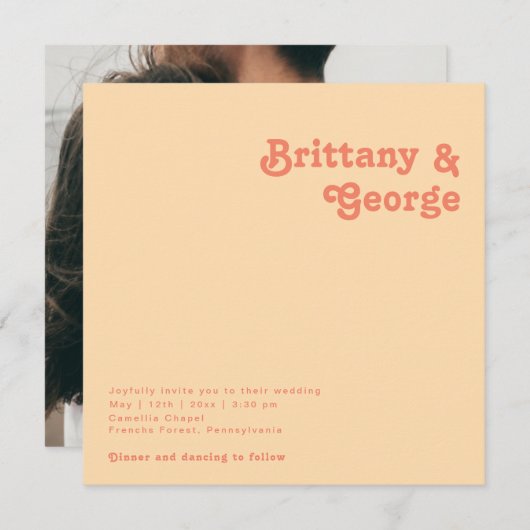 Modern Retro | Oranje Cream Square Photo Wedding Kaart (Voorkant / Achterkant)