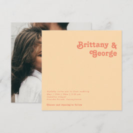 Modern Retro | Oranje Cream Square Photo Wedding Kaart