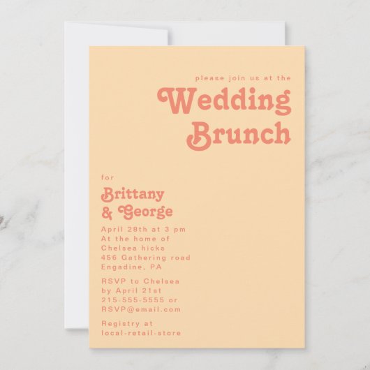 Modern Retro | Oranje Cream Wedding Brunch Kaart (Voorkant)