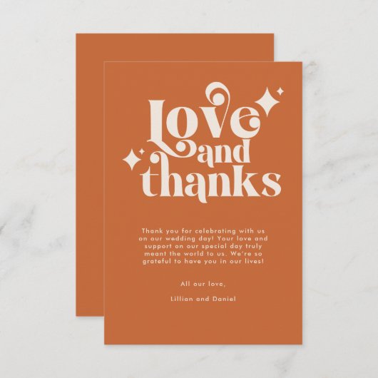 Modern Retro Oranje en Cream Wedding Bedankt (Voorkant / Achterkant)