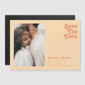 Modern Retro | Oranje horizontaal sparen de datum  Magnetische Uitnodiging (Voorkant / Achterkant)