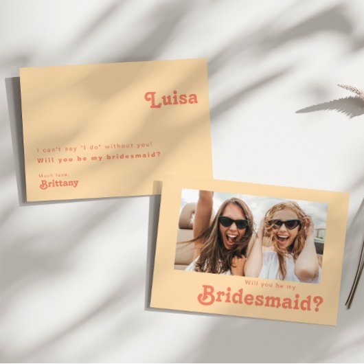 Modern Retro Oranje Photo Bridesmaid-kaart Kaart