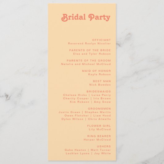 Modern Retro | Oranje programma voor het huwelijk  Programmakaart (Achterkant)