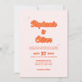 Modern Retro Oranje Terracotta 70s bruiloft Kaart (Voorkant)