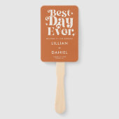 Modern Retro Oranje Trouwprogramma Handwaaier (Voorkant)