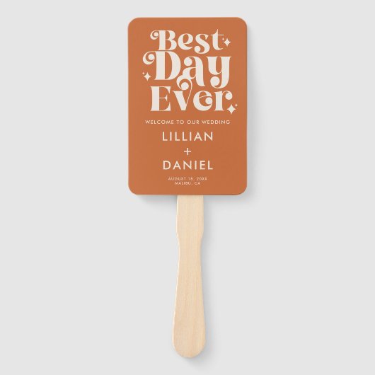 Modern Retro Oranje Wedding Programme Handwaaier (Voorkant)