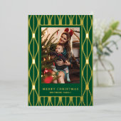 Modern Retro Ornament Pattern Photo Christmas Folie Feestdagenkaart (Staand Voorkant)