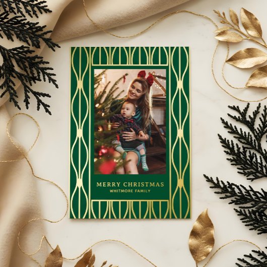 Modern Retro Ornament Pattern Photo Christmas Folie Feestdagenkaart