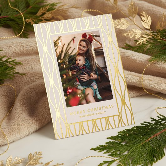 Modern Retro Ornament Pattern Photo Christmas Folie Feestdagenkaart