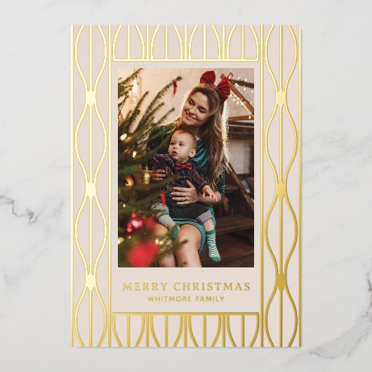 Modern Retro Ornament Pattern Photo Christmas Folie Feestdagenkaart (Voorkant)