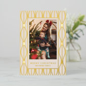 Modern Retro Ornament Pattern Photo Christmas Folie Feestdagenkaart (Staand Voorkant)