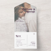 Modern Retro | Paars Faded-fotozegel en verzenden All In One Uitnodiging (Binnen)