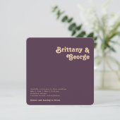 Modern Retro | Paars vierkant Ronde Rigges Wedding Kaart (Staand voorkant)