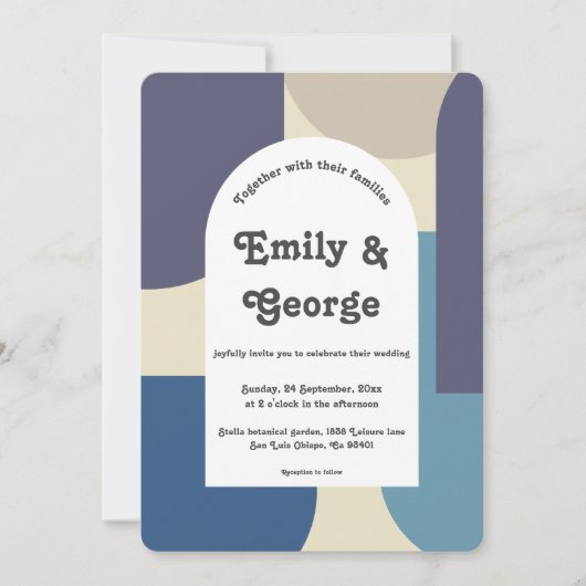 Modern Retro Pastel Groovy Abstracte kunst bruilof Kaart (Voorkant)