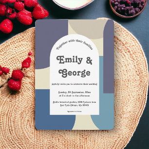 Modern Retro Pastel Groovy Abstracte kunst bruilof Kaart