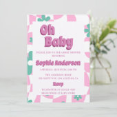Modern Retro Pastel Oh Baby Shower Invitation Kaart (Staand voorkant)