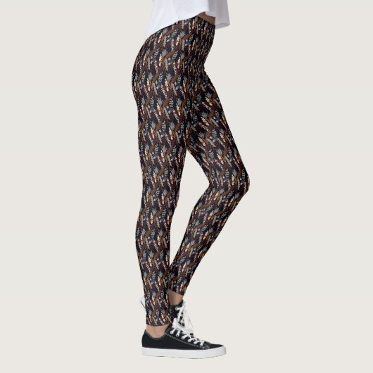 Modern retro patroon bruin leggings (Rechts)