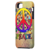 Modern Retro Peace Sign Text Birds & Flowers Case-Mate iPhone Case (Achterkant Links)