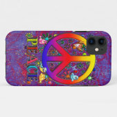 Modern Retro Peace Sign Text Birds & Flowers Case-Mate iPhone Case (Achterkant (horizontaal))