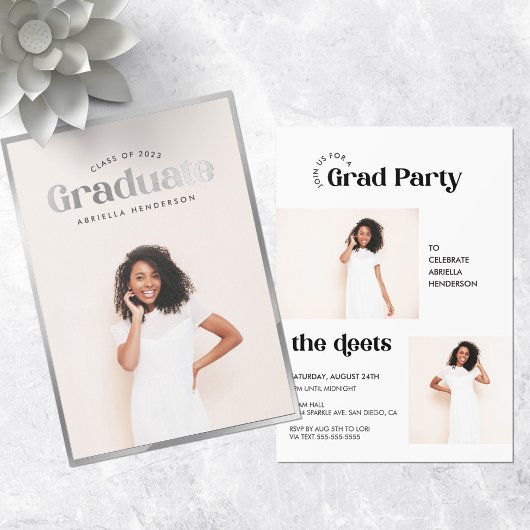 Modern Retro Photo Afstuderen Folie Uitnodiging