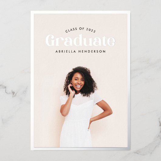 Modern Retro Photo Afstuderen Folie Uitnodiging (Voorkant)