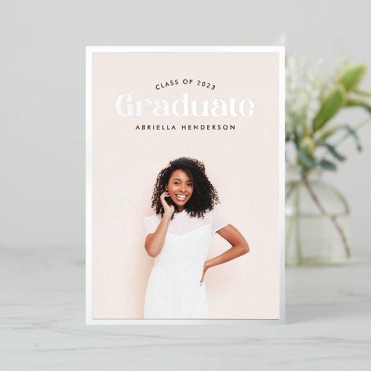 Modern Retro Photo Afstuderen Folie Uitnodiging (Staand Voorkant)