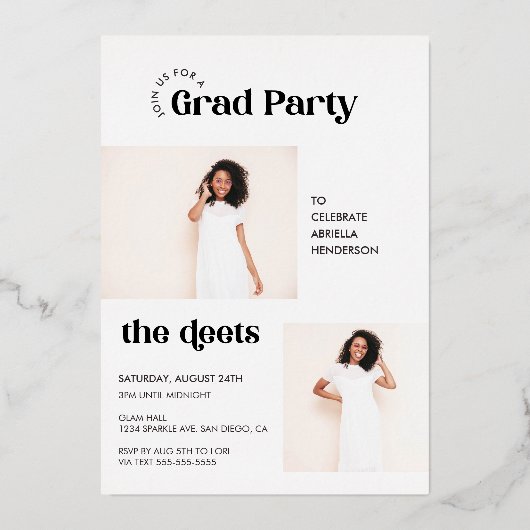 Modern Retro Photo Afstuderen Folie Uitnodiging (Achterkant)
