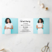 Modern Retro Photo Afstuderen Tri-Fold Invitation Drieluik Programma (Binnen)