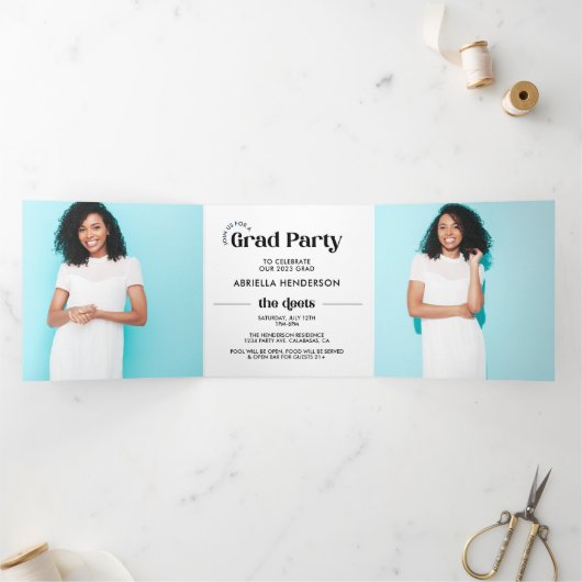 Modern Retro Photo Afstuderen Tri-Fold Invitation Drieluik Programma (Binnen)