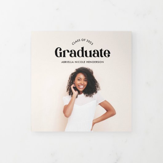 Modern Retro Photo Afstuderen Tri-Fold Invitation Drieluik Programma (Cover)