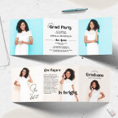 Modern Retro Photo Afstuderen Tri-Fold Invitation Drieluik Programma