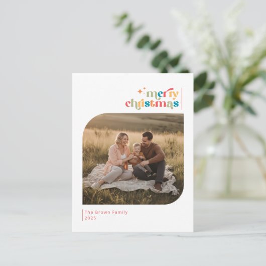 Modern Retro Photo Family Christmas Holiday Briefkaart (Staand voorkant)