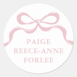 Modern Retro Pink Bows Baby Birth Announcement  Ronde Sticker