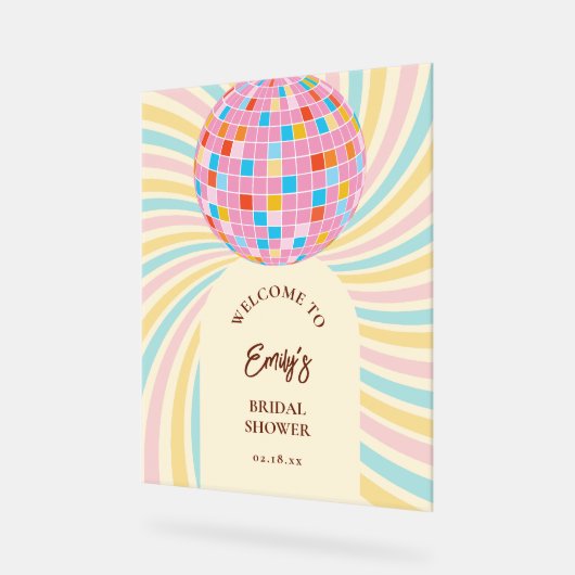 Modern Retro Pink Disco Ball Vrijgezellenfeest Wel Acryl Bord (Hoek)