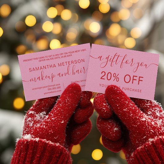 Modern Retro Pink Red Makeup Beauty Loyalty Kortingskaartje