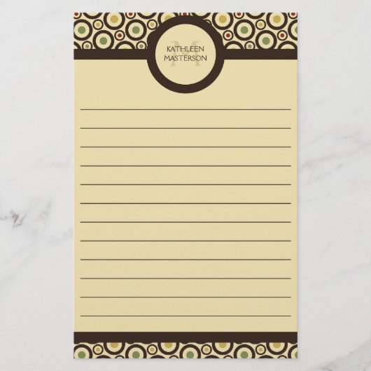 Modern Retro Polka Dot Lined Custom Personal Briefpapier (Voorkant)