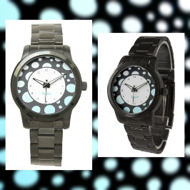 Modern Retro Polka-stippen Blue White en Black Horloge