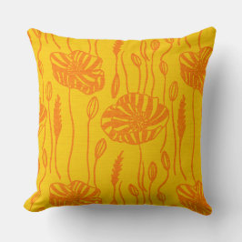 modern retro poppy illustration yellow kussen