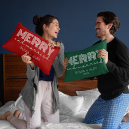 Modern Retro Prettig en Getrouwd Eerste Kerstmis Kussen