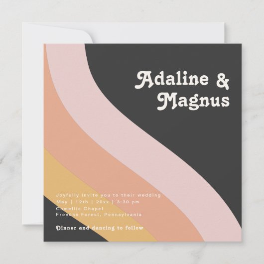 Modern Retro Rainbow Dark Square Photo Wedding Kaart (Voorkant)